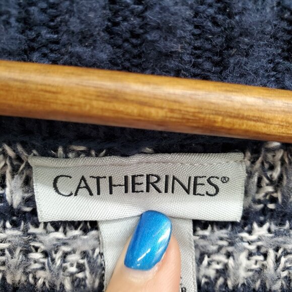 Catherines 2X Sweater Striped Knit Cowl Neck Pullover Navy Gray Plus Size Cozy - Picture 4 of 14
